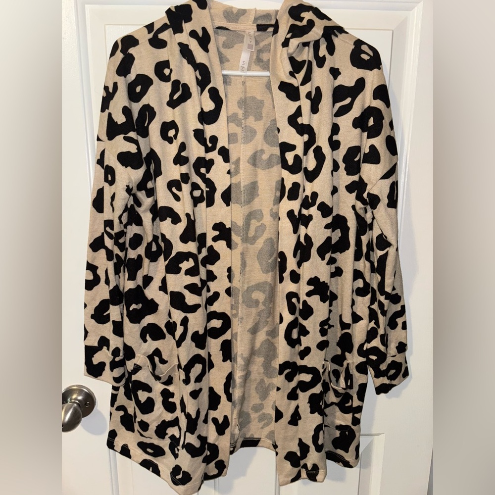 Cozy Casual Black and Tan Animal Print Cardigan
